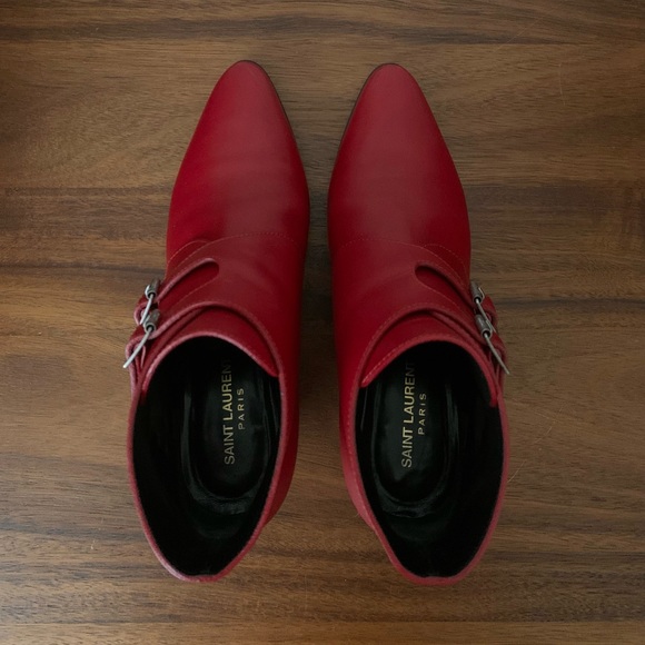 Saint Laurent Red Monk Strap Ankle Boots 38 - Picture 7 of 16